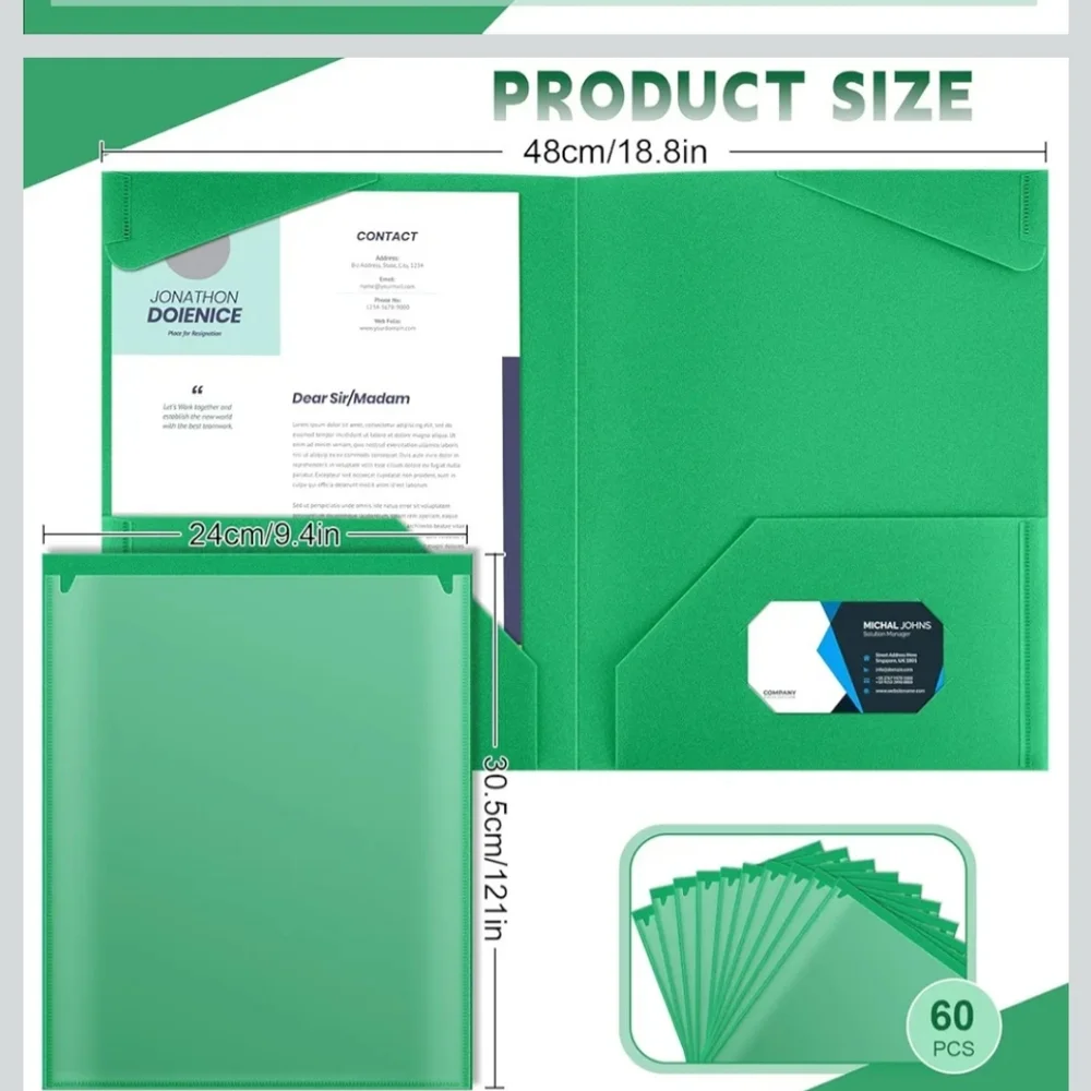 Henoyso 60 Pcs Plastic Folders with Clear Front Pockets Heavy Duty File Folde